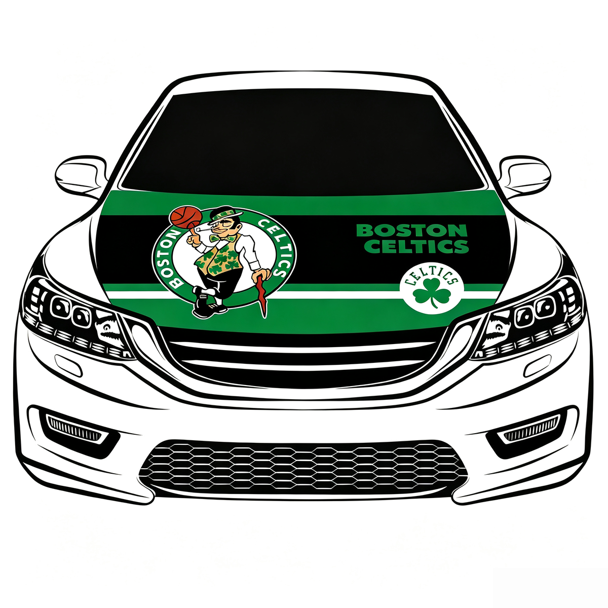 Boston Celtics Car Hood Cover Flag , NBA Engine Banner,4X5ft,/6X7FT100% Polyester Elastic Fabrics Can be Washed
