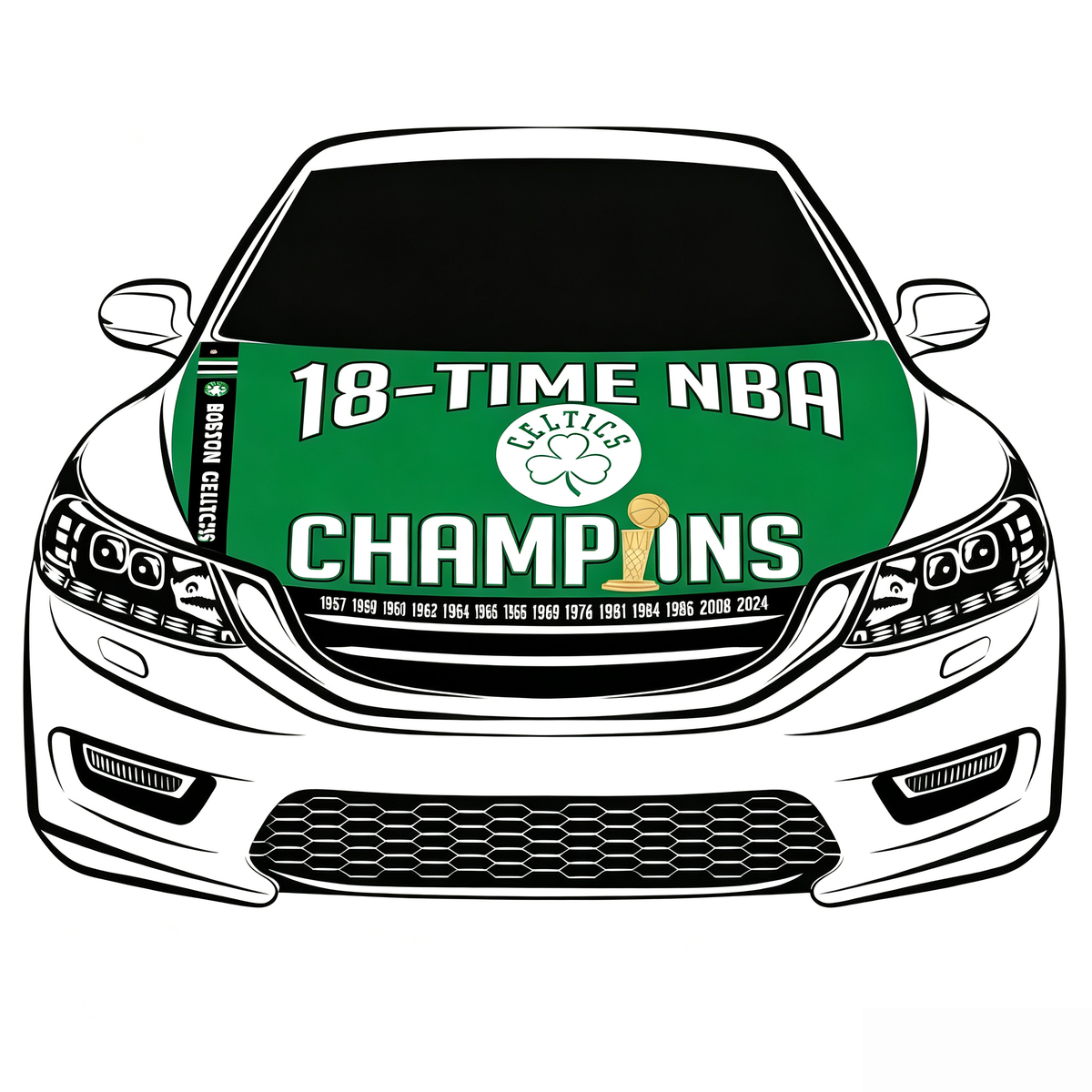 Boston Celtics Car Hood Cover Flag , NBA Engine Banner,4X5ft,/6X7FT100% Polyester Elastic Fabrics Can be Washed