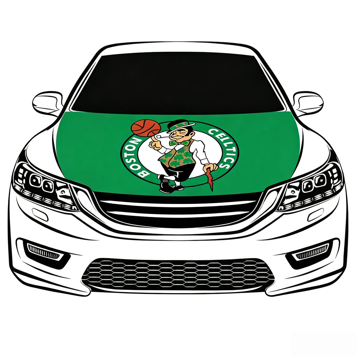 Boston Celtics Car Hood Cover Flag , NBA Engine Banner,4X5ft,/6X7FT100% Polyester Elastic Fabrics Can be Washed