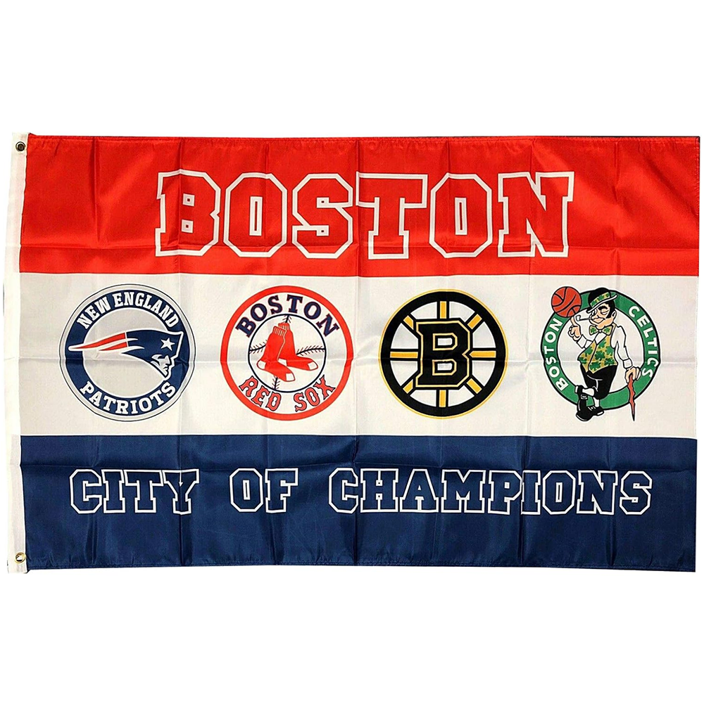 Boston City of Champions Sport Teams Flag -3x5 ft Patriots,Red Sox,Celtics,Bruins, Banner-100% polyester-2 Metal Grommets-One sided /Two sided