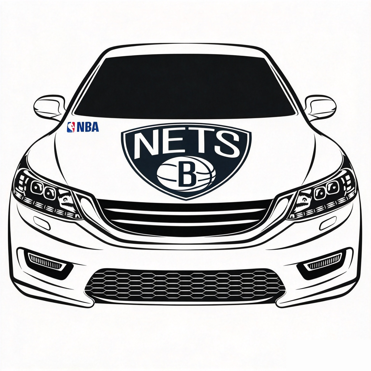 Brooklyn Nets Car Hood Cover Flag , NBA Engine Banner,4X5ft,/6X7FT100% Polyester Elastic Fabrics Can be Washed
