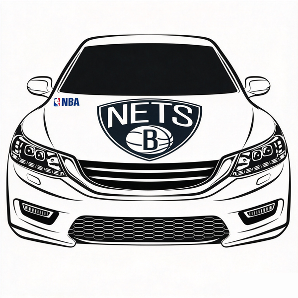 Brooklyn Nets Car Hood Cover Flag , NBA Engine Banner,4X5ft,/6X7FT100% Polyester Elastic Fabrics Can be Washed