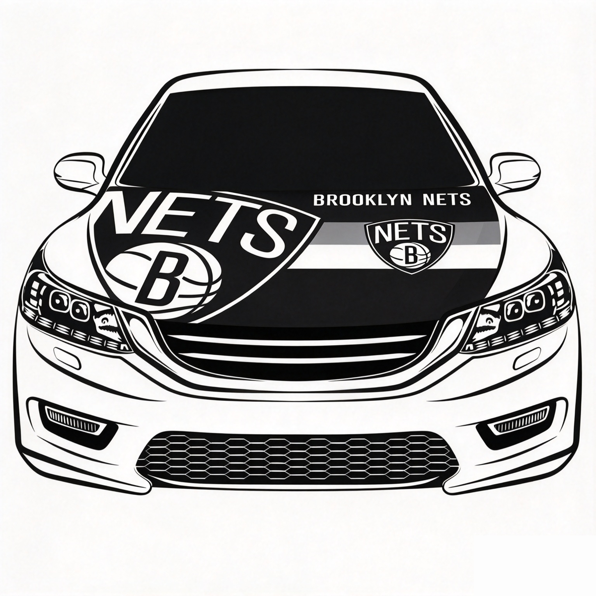Brooklyn Nets Car Hood Cover Flag , NBA Engine Banner,4X5ft,/6X7FT100% Polyester Elastic Fabrics Can be Washed