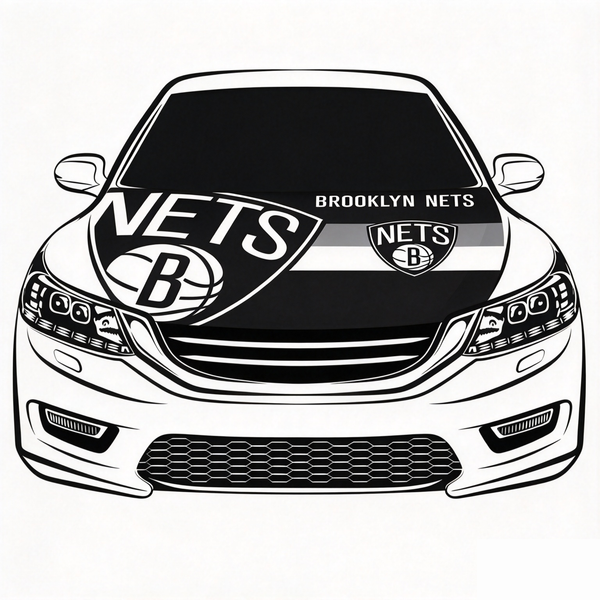Brooklyn Nets Car Hood Cover Flag , NBA Engine Banner,4X5ft,/6X7FT100% Polyester Elastic Fabrics Can be Washed