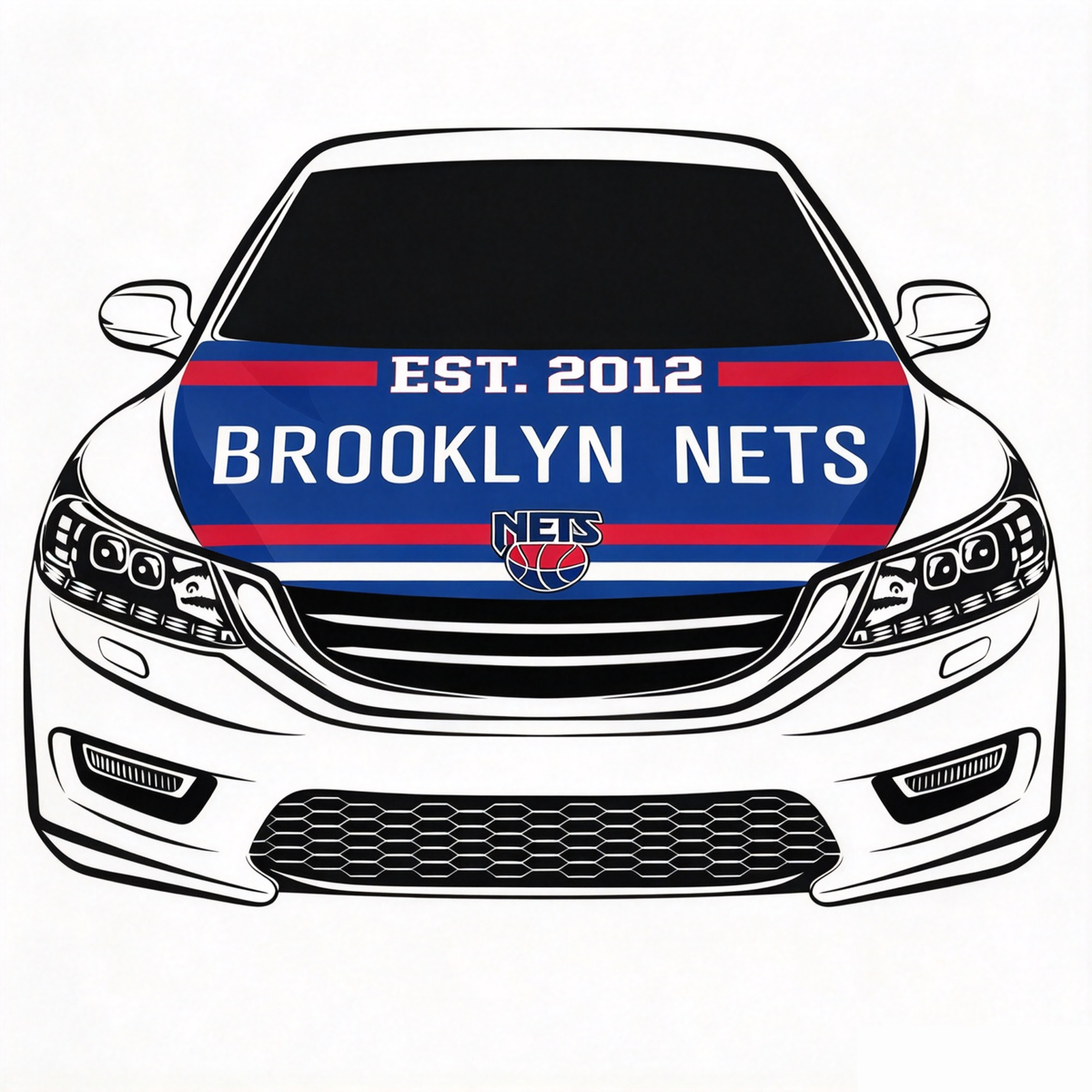 Brooklyn Nets Car Hood Cover Flag , NBA Engine Banner,4X5ft,/6X7FT100% Polyester Elastic Fabrics Can be Washed