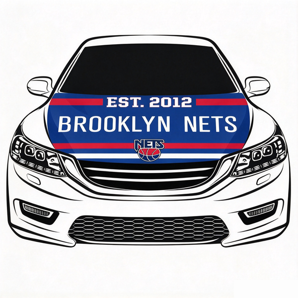 Brooklyn Nets Car Hood Cover Flag , NBA Engine Banner,4X5ft,/6X7FT100% Polyester Elastic Fabrics Can be Washed
