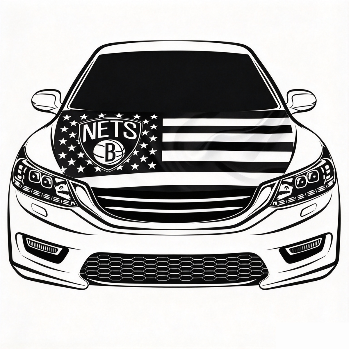 Brooklyn Nets Car Hood Cover Flag , NBA Engine Banner,4X5ft,/6X7FT100% Polyester Elastic Fabrics Can be Washed