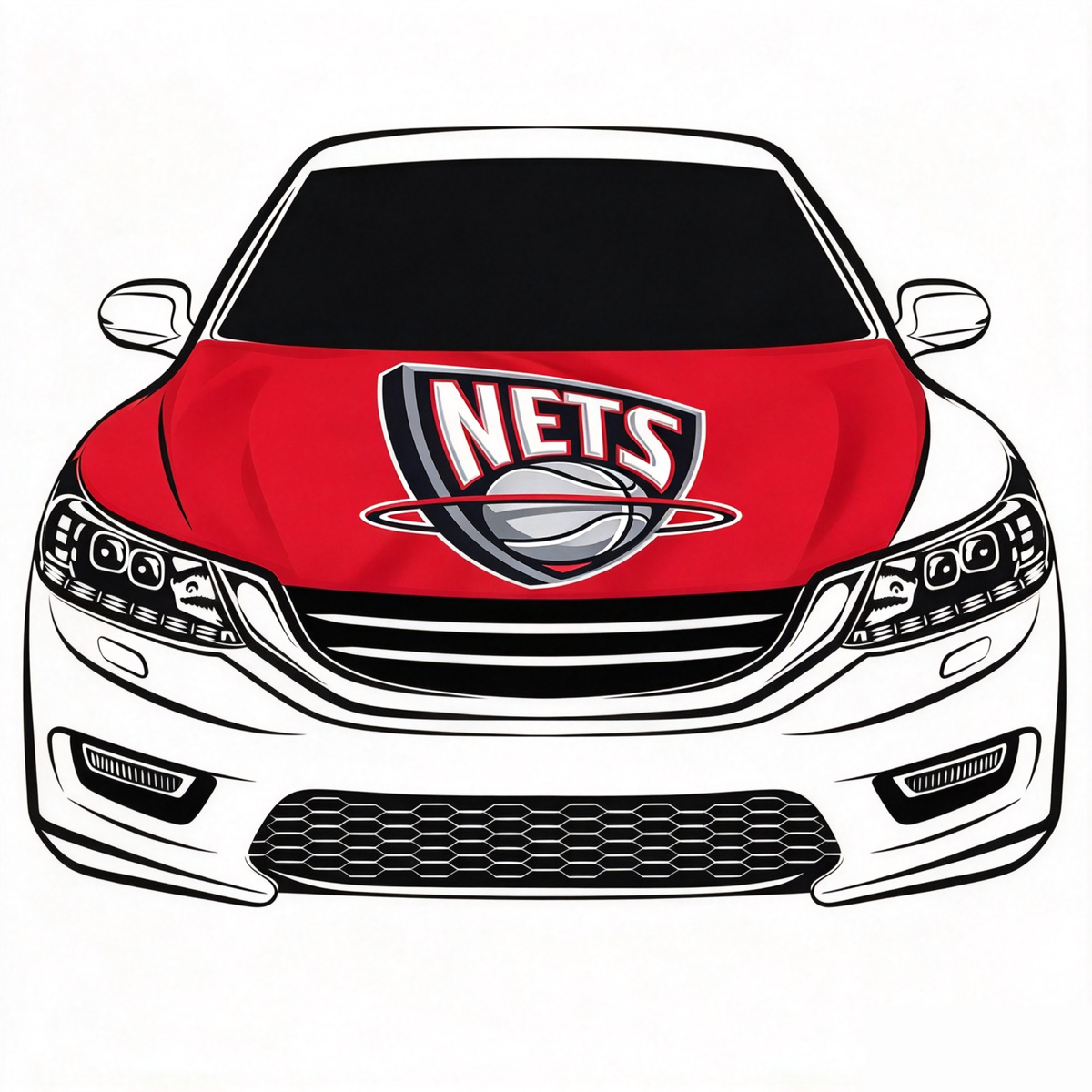 Brooklyn Nets Car Hood Cover Flag , NBA Engine Banner,4X5ft,/6X7FT100% Polyester Elastic Fabrics Can be Washed