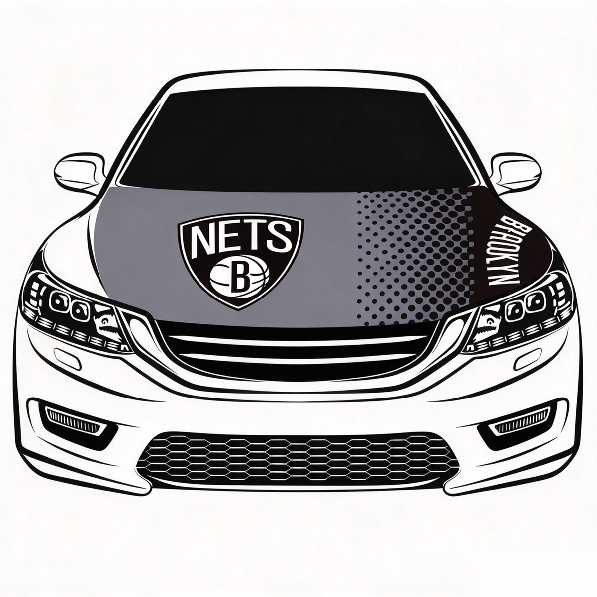 Brooklyn Nets Car Hood Cover Flag , NBA Engine Banner,4X5ft,/6X7FT100% Polyester Elastic Fabrics Can be Washed