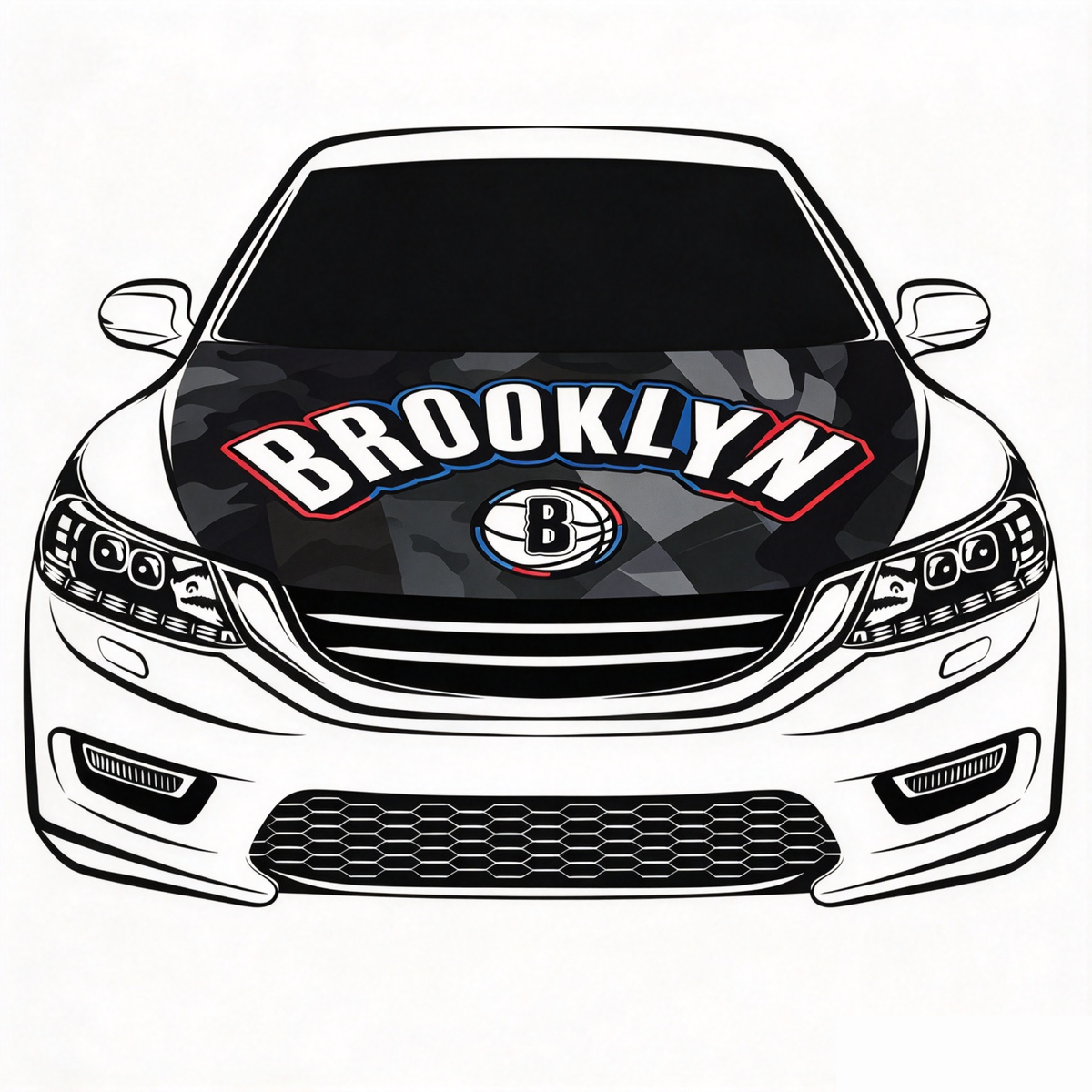 Brooklyn Nets Car Hood Cover Flag , NBA Engine Banner,4X5ft,/6X7FT100% Polyester Elastic Fabrics Can be Washed