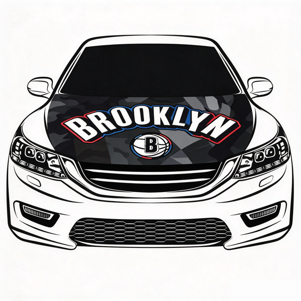 Brooklyn Nets Car Hood Cover Flag , NBA Engine Banner,4X5ft,/6X7FT100% Polyester Elastic Fabrics Can be Washed