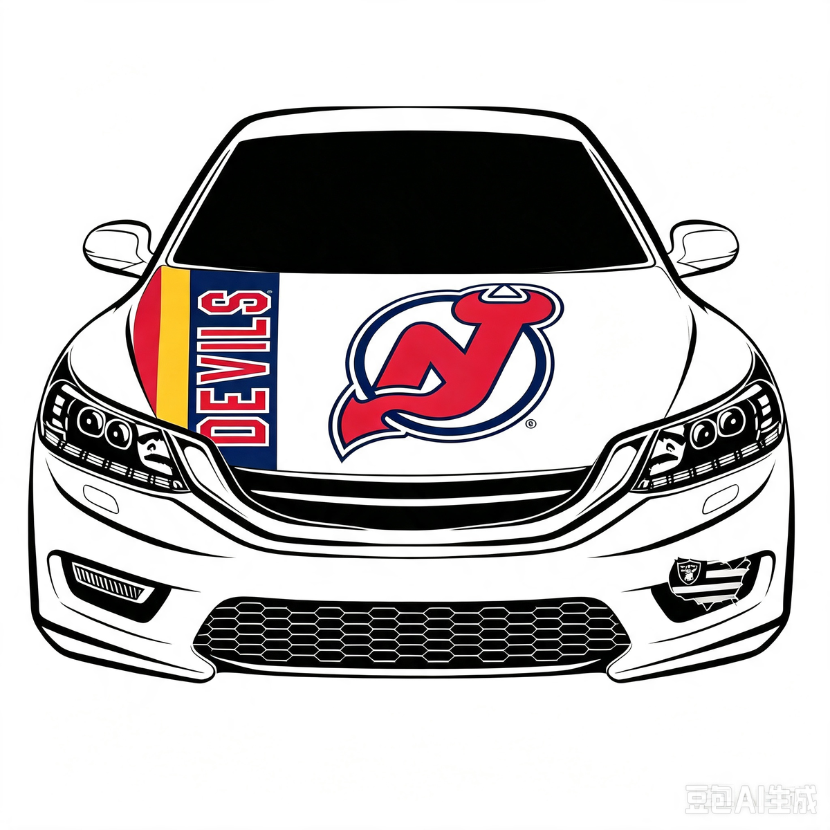 NHL New Jersey Devils Car Hood Cover Flag ,  New Jersey Devils Engine Banner,4X5ft/6X7FT,100% Polyester Elastic Fabrics Can be Washed