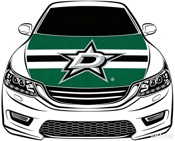 Los Dallas Stars Car Hood Cover Flag ,NHL Dallas Stars Engine Banner,4X5ft/6X7FT,100% Polyester Elastic Fabrics Can be Washed