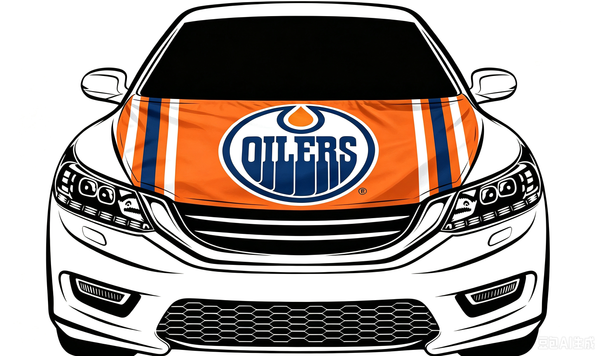 NHL  Edmonton Oilers Car Hood Cover Flag ,   Edmonton Oilers Engine Banner,4X5ft/6X7FT,100% Polyester Elastic Fabrics Can be Washed