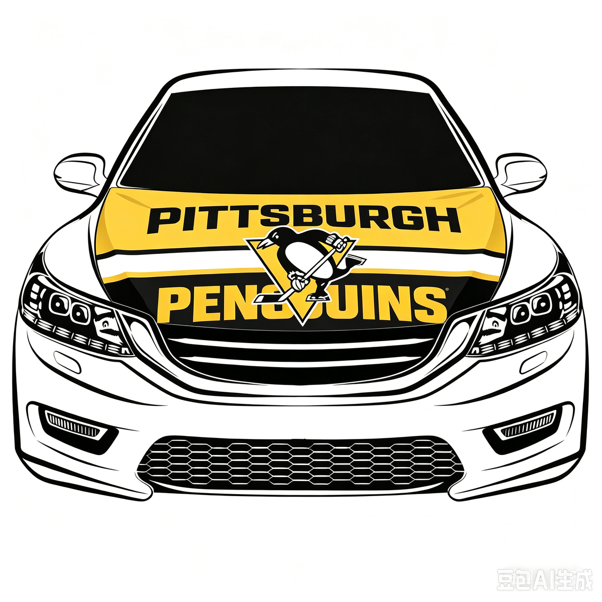 NHL  Pittsburgh Penguins Car Hood Cover Flag ,   Pittsburgh Penguins Engine Banner,4X5ft/6X7FT,100% Polyester Elastic Fabrics Can be Washed