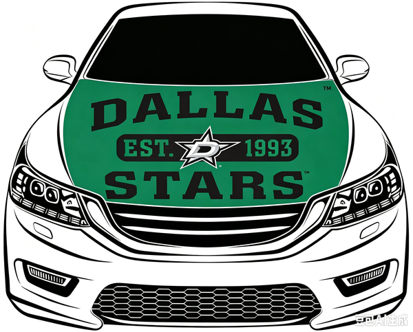 Los Dallas Stars Car Hood Cover Flag ,NHL Dallas Stars Engine Banner,4X5ft/6X7FT,100% Polyester Elastic Fabrics Can be Washed