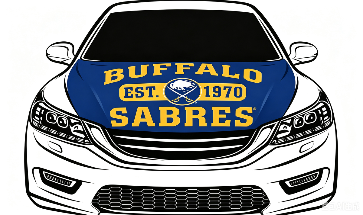 NHL Buffalo Sabres Car Hood Cover Flag ,  Buffalo Sabres Engine Banner,4X5ft/6X7FT,100% Polyester Elastic Fabrics Can be Washed
