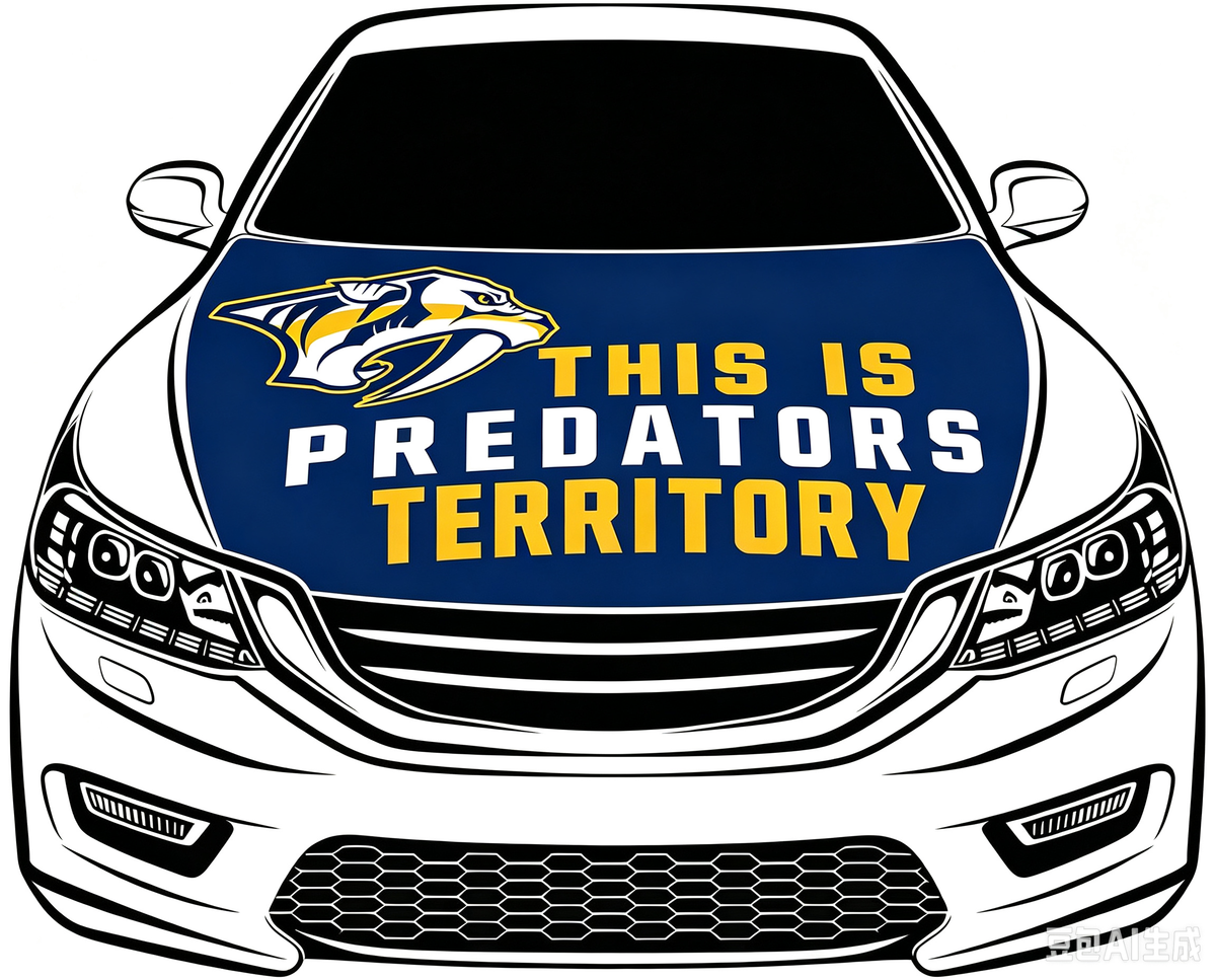Nashville Predators Car Hood Cover Flag ,NHL Nashville Predators Engine Banner,4X5ft/6X7FT,100% Polyester Elastic Fabrics Can be Washed