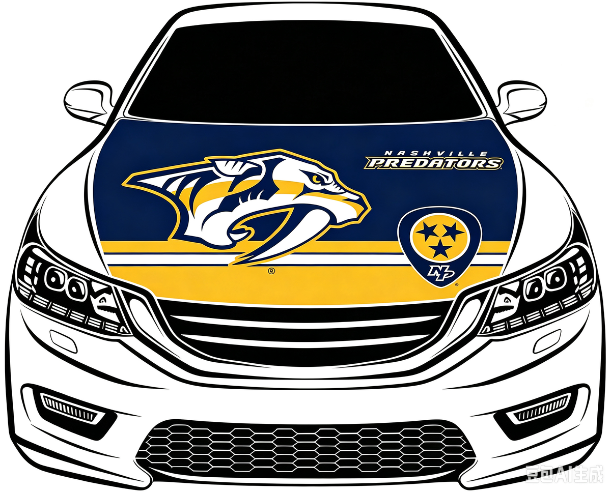 Nashville Predators Car Hood Cover Flag ,NHL Nashville Predators Engine Banner,4X5ft/6X7FT,100% Polyester Elastic Fabrics Can be Washed