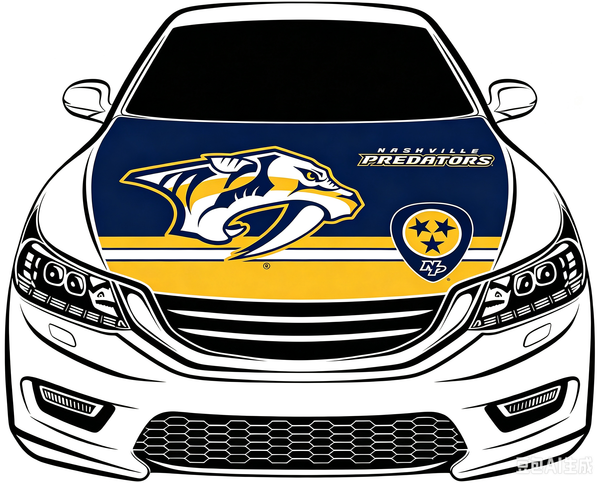 Nashville Predators Car Hood Cover Flag ,NHL Nashville Predators Engine Banner,4X5ft/6X7FT,100% Polyester Elastic Fabrics Can be Washed