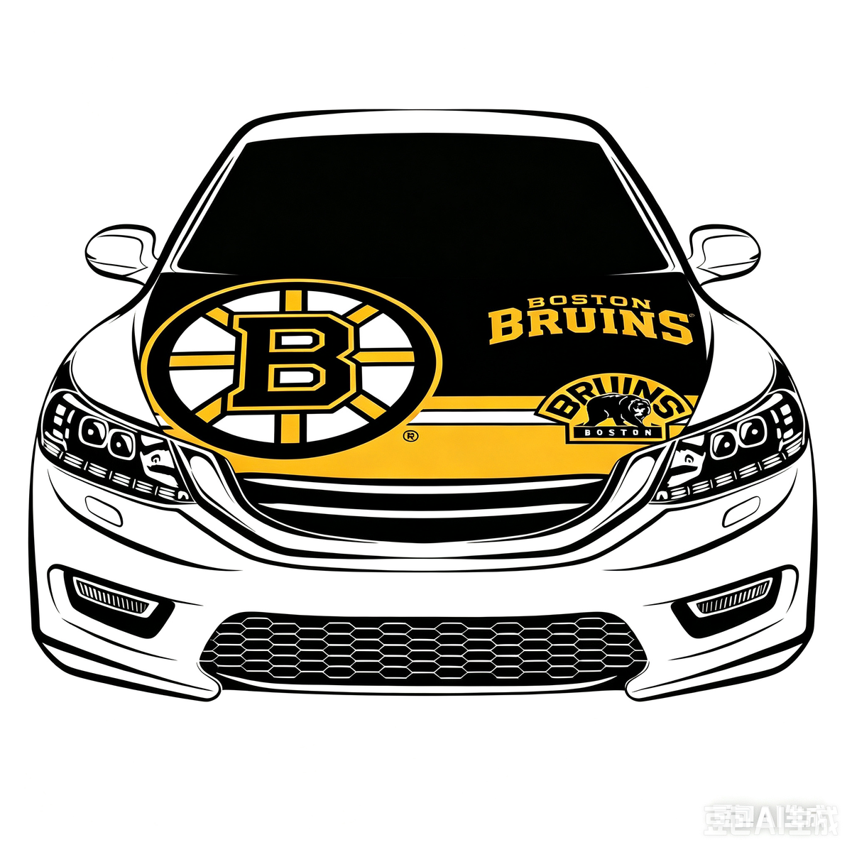NHL Boston Bruins Car Hood Cover Flag ,NHL Bruins Engine Banner,4X5ft/6X7FT,100% Polyester Elastic Fabrics Can be Washed