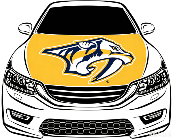 Nashville Predators Car Hood Cover Flag ,NHL Nashville Predators Engine Banner,4X5ft/6X7FT,100% Polyester Elastic Fabrics Can be Washed