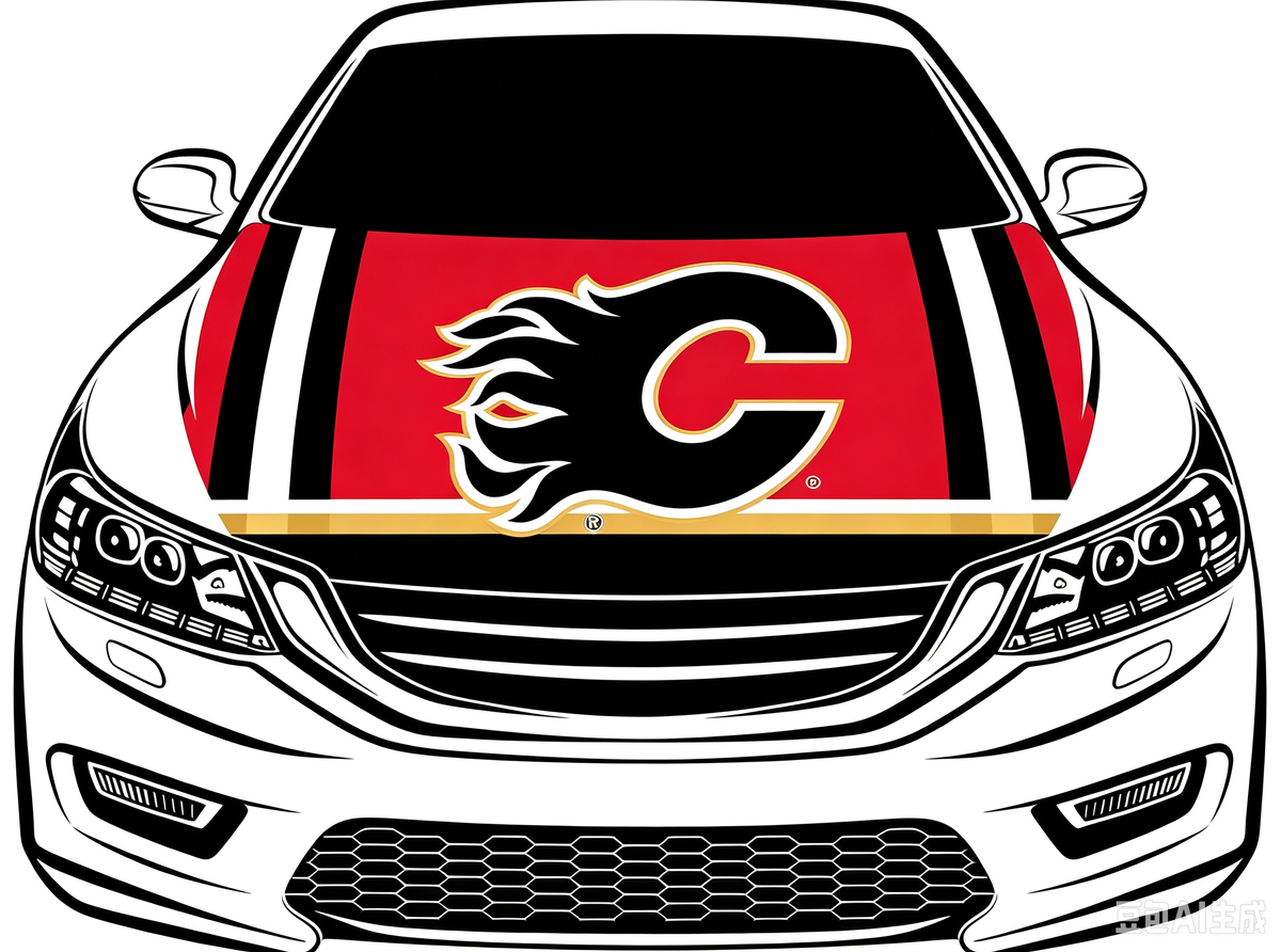 Calgary Flames Car Hood Cover Flag ,NHL Calgary Flames Engine Banner,4X5ft/6X7FT,100% Polyester Elastic Fabrics Can be Washed