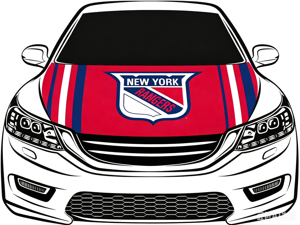 NHL New York Rangers Car Hood Cover Flag , NY Rangers Engine Banner,4X5ft/6X7FT,100% Polyester Elastic Fabrics Can be Washed