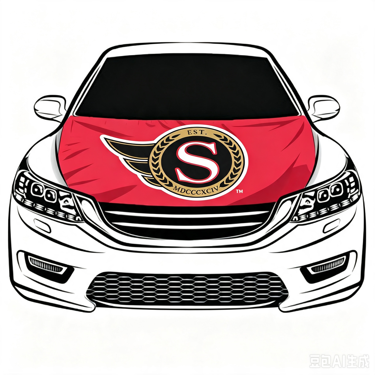 NHL Ottawa Senators Car Hood Cover Flag ,  Ottawa Senators Engine Banner,4X5ft/6X7FT,100% Polyester Elastic Fabrics Can be Washed