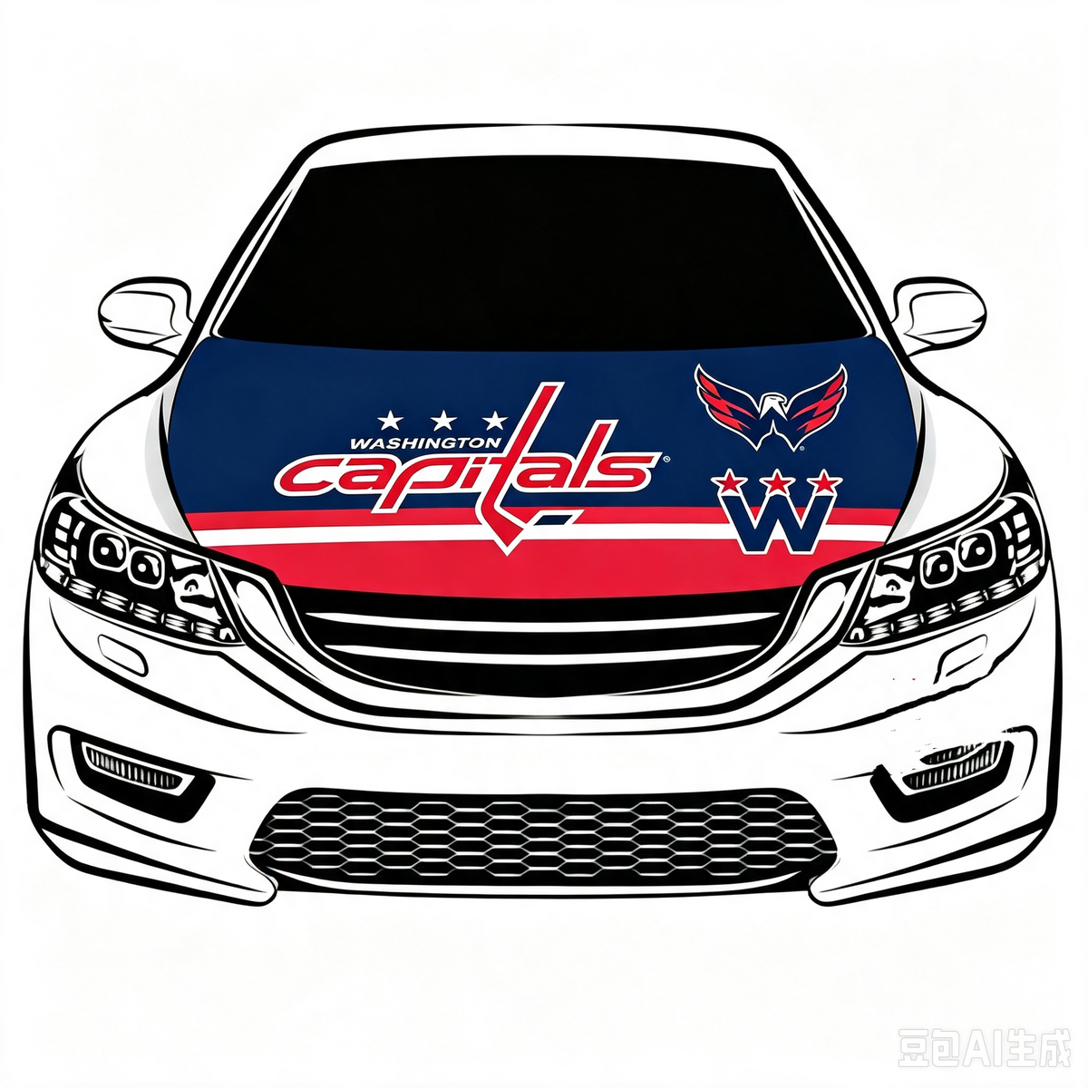 Washington Capitals Car Hood Cover Flag , NHL Washington Capitals Engine Banner,4X5ft/6X7FT,100% Polyester Elastic Fabrics Can be Washed