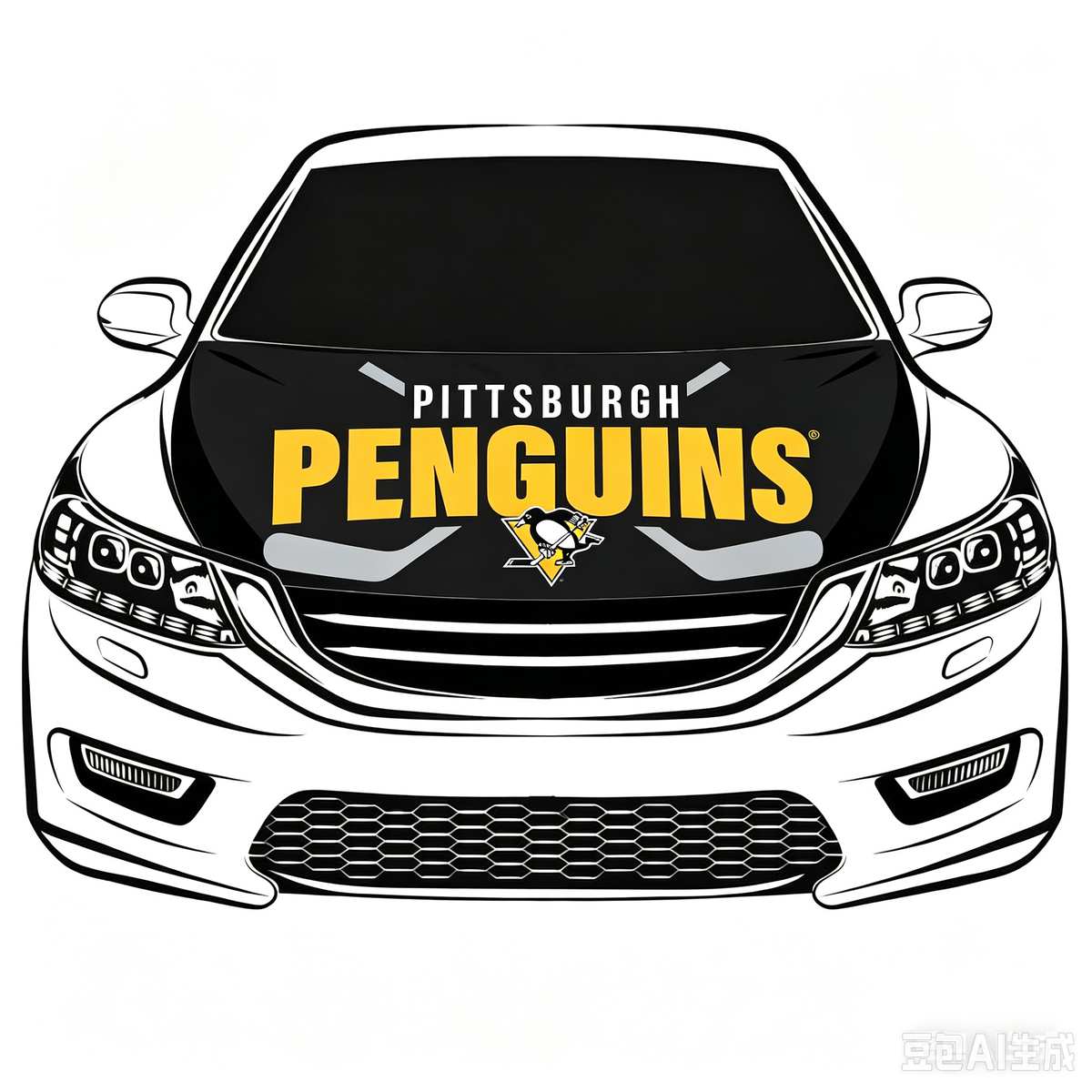 NHL  Pittsburgh Penguins Car Hood Cover Flag ,   Pittsburgh Penguins Engine Banner,4X5ft/6X7FT,100% Polyester Elastic Fabrics Can be Washed