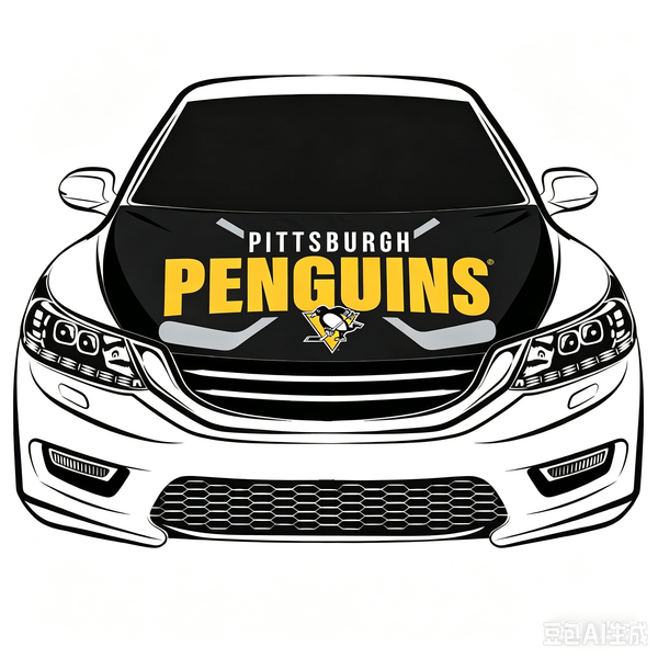 NHL  Pittsburgh Penguins Car Hood Cover Flag ,   Pittsburgh Penguins Engine Banner,4X5ft/6X7FT,100% Polyester Elastic Fabrics Can be Washed