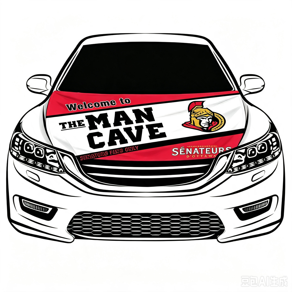 NHL Ottawa Senators Car Hood Cover Flag ,  Ottawa Senators Engine Banner,4X5ft/6X7FT,100% Polyester Elastic Fabrics Can be Washed
