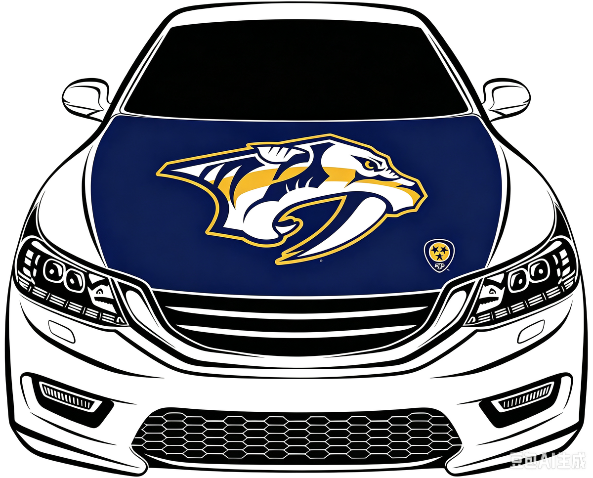 Nashville Predators Car Hood Cover Flag ,NHL Nashville Predators Engine Banner,4X5ft/6X7FT,100% Polyester Elastic Fabrics Can be Washed