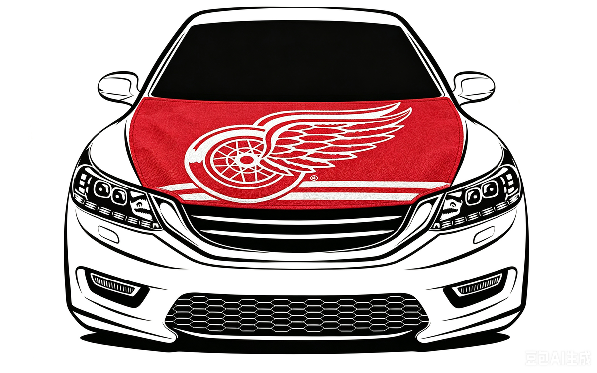 NHL Detroit Red Wings Car Hood Cover Flag ,NHL Wings Engine Banner,4X5ft/6X7FT,100% Polyester Elastic Fabrics Can be Washed