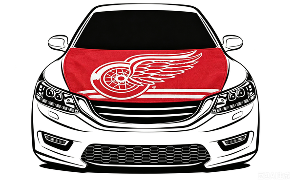 NHL Detroit Red Wings Car Hood Cover Flag ,NHL Wings Engine Banner,4X5ft/6X7FT,100% Polyester Elastic Fabrics Can be Washed