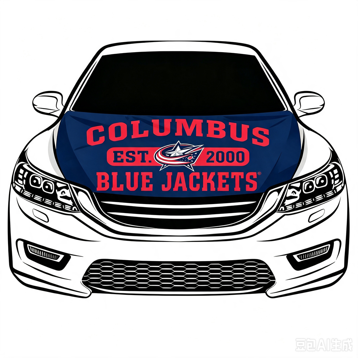 NHL Columbus Blue Jackets Car Hood Cover Flag ,  Columbus Blue Jackets Engine Banner,4X5ft/6X7FT,100% Polyester Elastic Fabrics Can be Washed