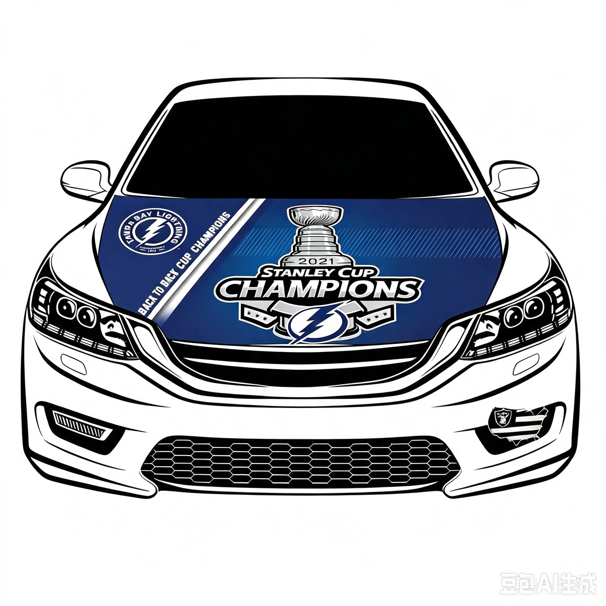 NHL Tampa Bay Lightning Car Hood Cover Flag , Tampa Bay Lightning Engine Banner,4X5ft/6X7FT,100% Polyester Elastic Fabrics Can be Washed