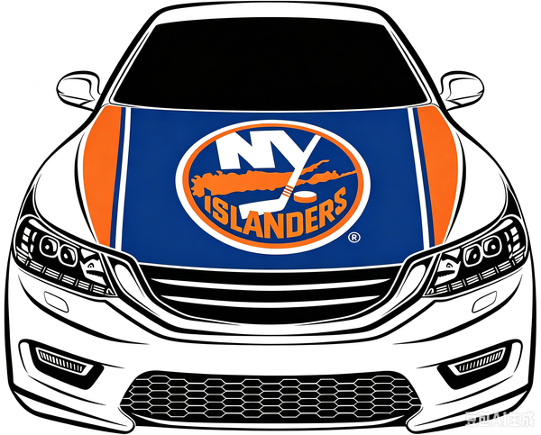 New York lslanders Car Hood Cover Flag ,NHL NY lslanders Engine Banner,4X5ft/6X7FT,100% Polyester Elastic Fabrics Can be Washed