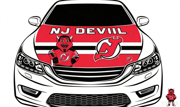 NHL New Jersey Devils Car Hood Cover Flag ,  New Jersey Devils Engine Banner,4X5ft/6X7FT,100% Polyester Elastic Fabrics Can be Washed