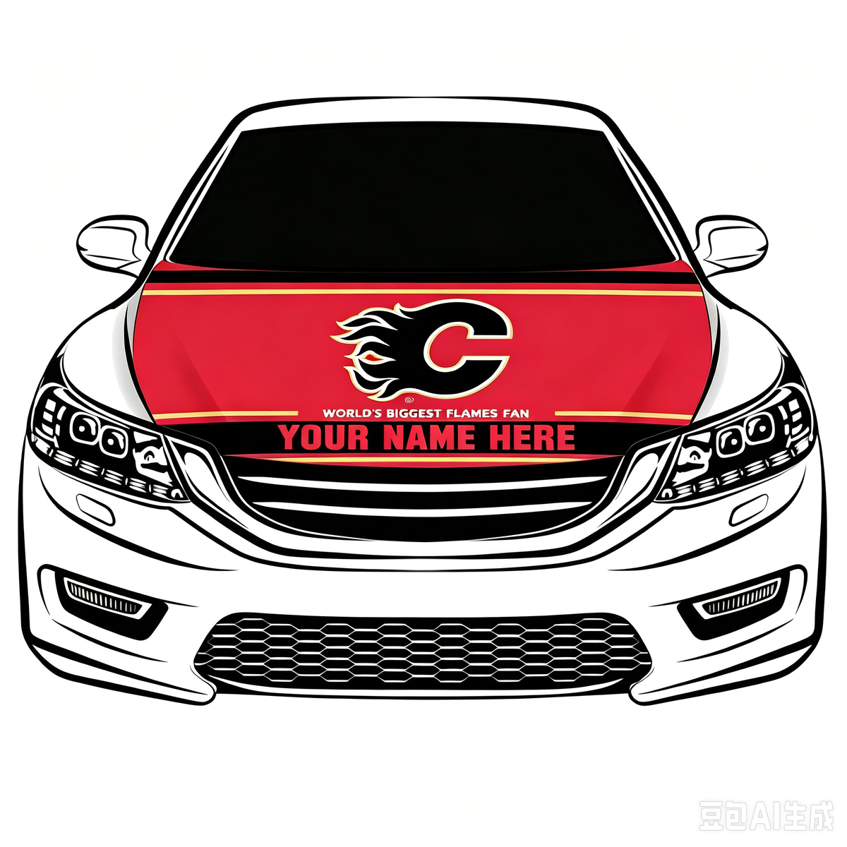 Calgary Flames Car Hood Cover Flag ,NHL Calgary Flames Engine Banner,4X5ft/6X7FT,100% Polyester Elastic Fabrics Can be Washed