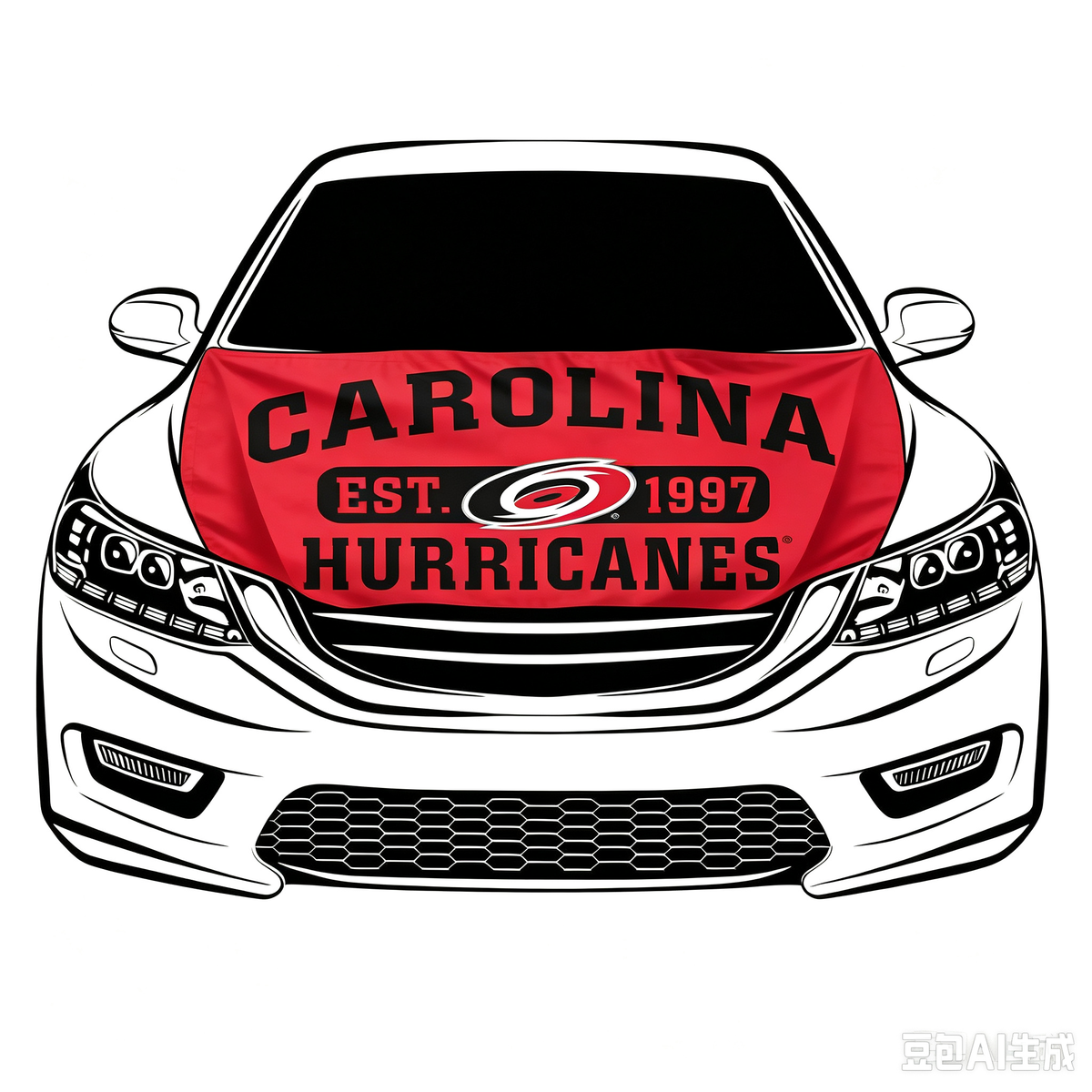 NHL Carolina Hurricanes Car Hood Cover Flag ,  Carolina Hurricanes Engine Banner,4X5ft/6X7FT,100% Polyester Elastic Fabrics Can be Washed