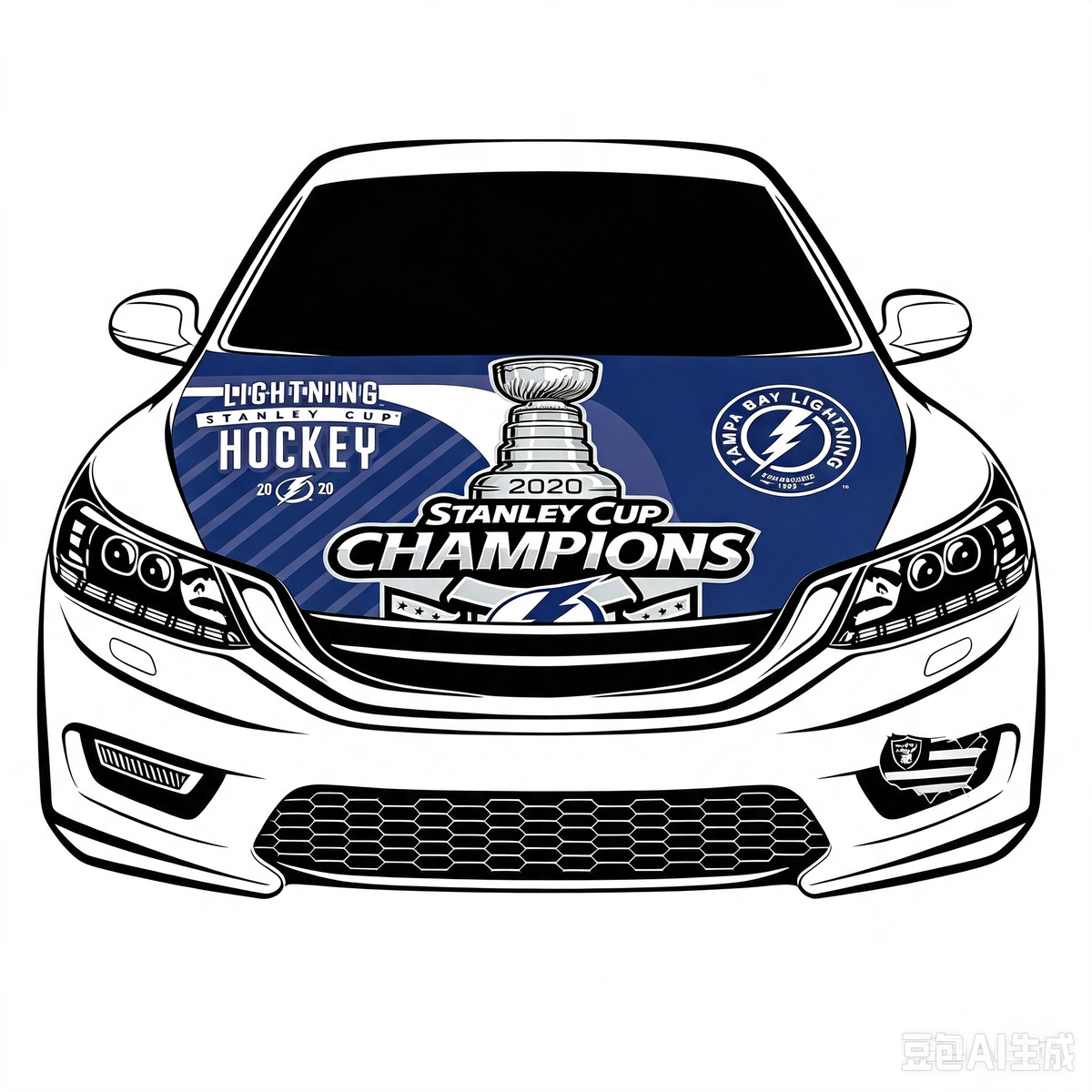 NHL Tampa Bay Lightning Car Hood Cover Flag , Tampa Bay Lightning Engine Banner,4X5ft/6X7FT,100% Polyester Elastic Fabrics Can be Washed