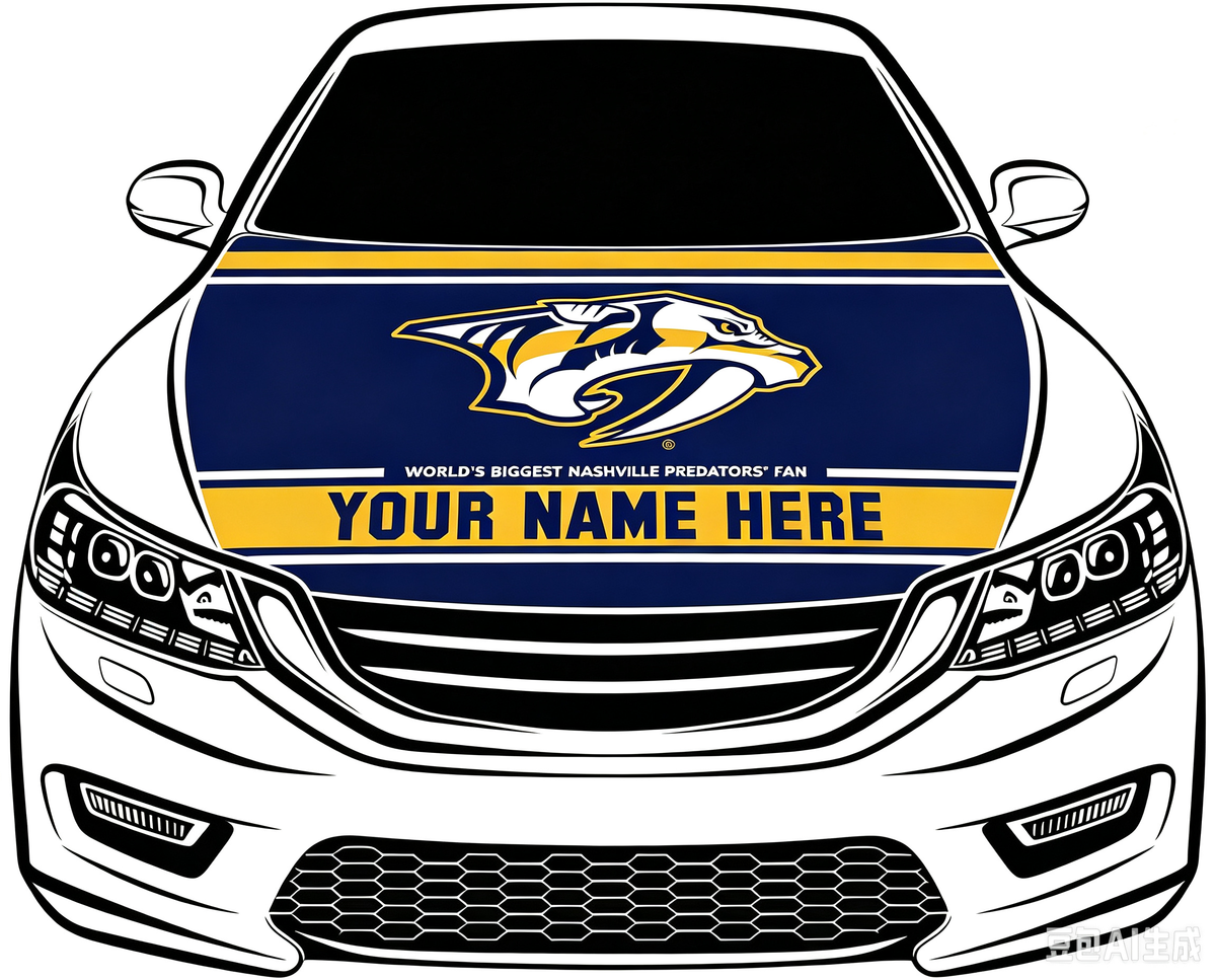 Nashville Predators Car Hood Cover Flag ,NHL Nashville Predators Engine Banner,4X5ft/6X7FT,100% Polyester Elastic Fabrics Can be Washed