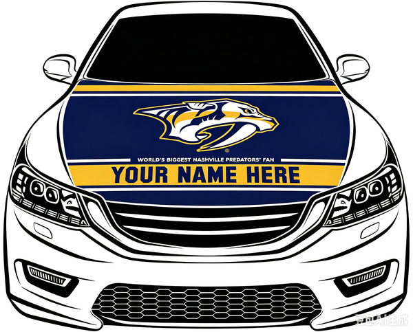 Nashville Predators Car Hood Cover Flag ,NHL Nashville Predators Engine Banner,4X5ft/6X7FT,100% Polyester Elastic Fabrics Can be Washed