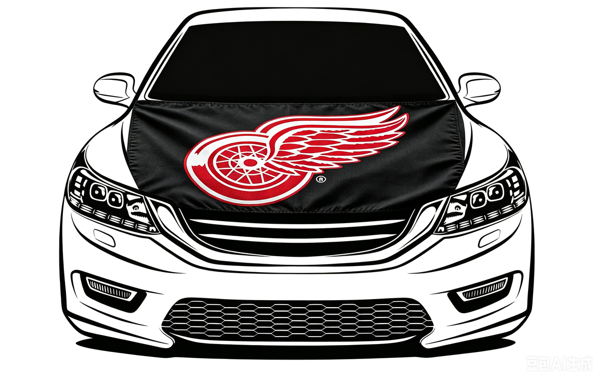 NHL Detroit Red Wings Car Hood Cover Flag ,NHL Wings Engine Banner,4X5ft/6X7FT,100% Polyester Elastic Fabrics Can be Washed