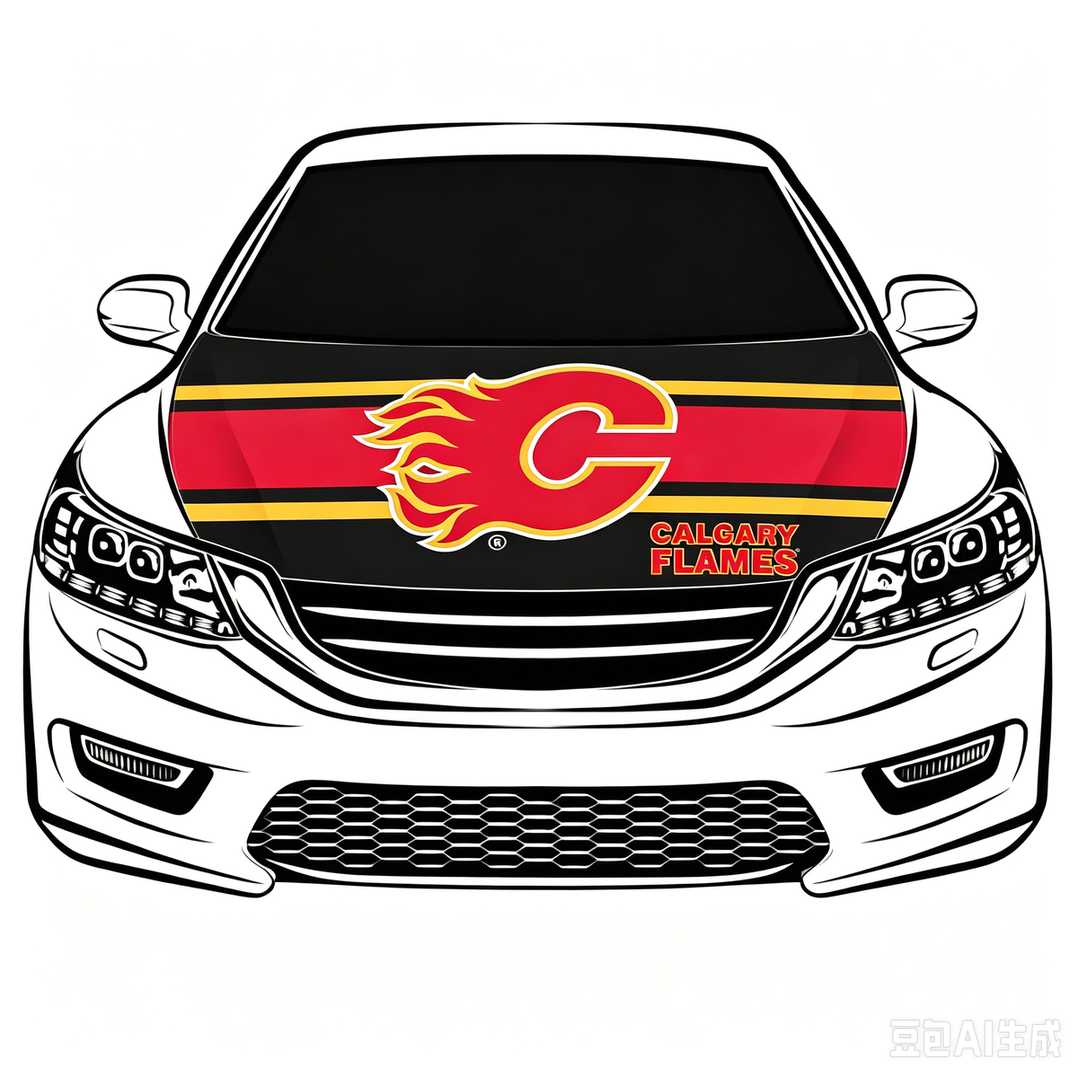Calgary Flames Car Hood Cover Flag ,NHL Calgary Flames Engine Banner,4X5ft/6X7FT,100% Polyester Elastic Fabrics Can be Washed
