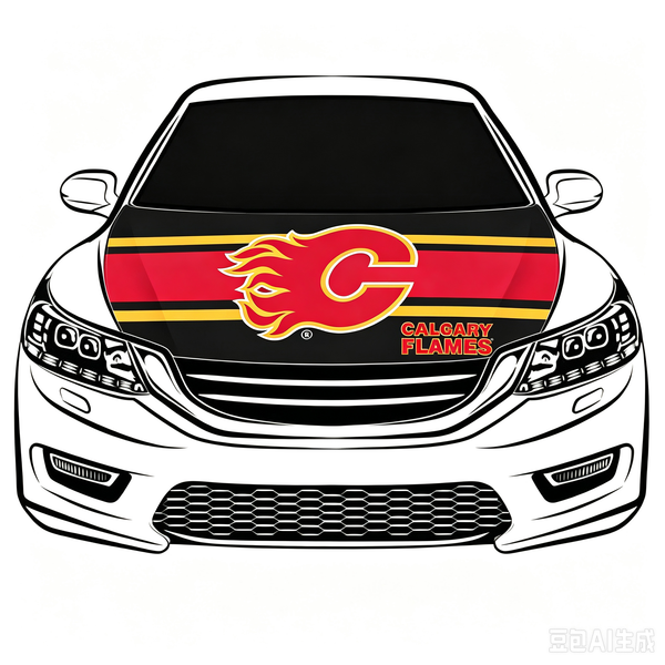 Calgary Flames Car Hood Cover Flag ,NHL Calgary Flames Engine Banner,4X5ft/6X7FT,100% Polyester Elastic Fabrics Can be Washed