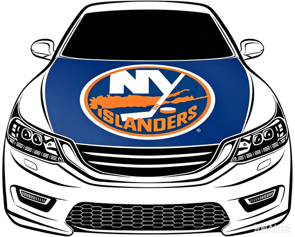 New York lslanders Car Hood Cover Flag ,NHL NY lslanders Engine Banner,4X5ft/6X7FT,100% Polyester Elastic Fabrics Can be Washed