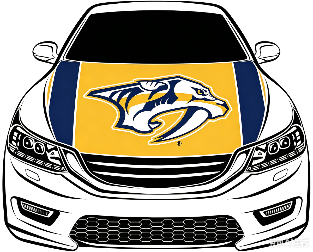 Nashville Predators Car Hood Cover Flag ,NHL Nashville Predators Engine Banner,4X5ft/6X7FT,100% Polyester Elastic Fabrics Can be Washed